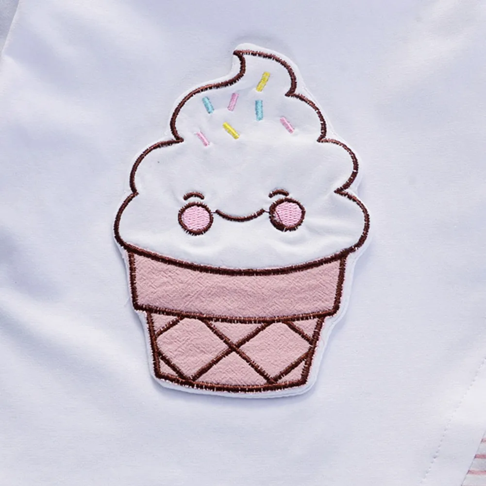 Летний Комплект Одежды Для Девочек: Футболка И Шорты С Мультяшным Мороженым