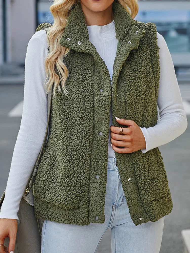 

Faux Lambswool Vest Women Vintage Plush Vests Female Autumn Winter Loose Sleeveless Coat Lady Oversized Retro Casual Waistcoat