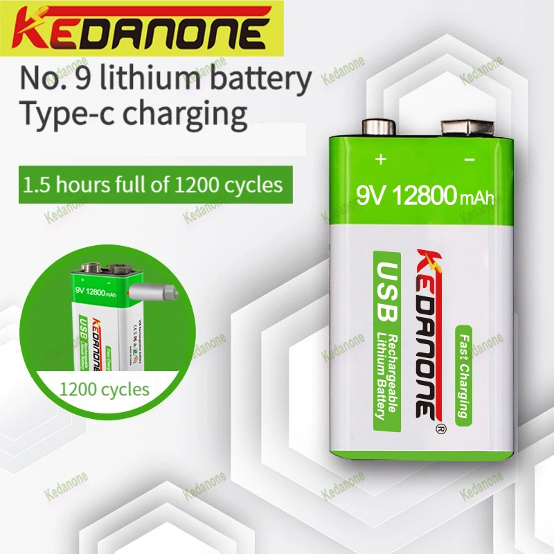 

Kedanone 9V 12800mAh li-ion Rechargeable Micro USB Batteries 9 v lithium for Multimeter Microphone Toy Remote Control KTV use