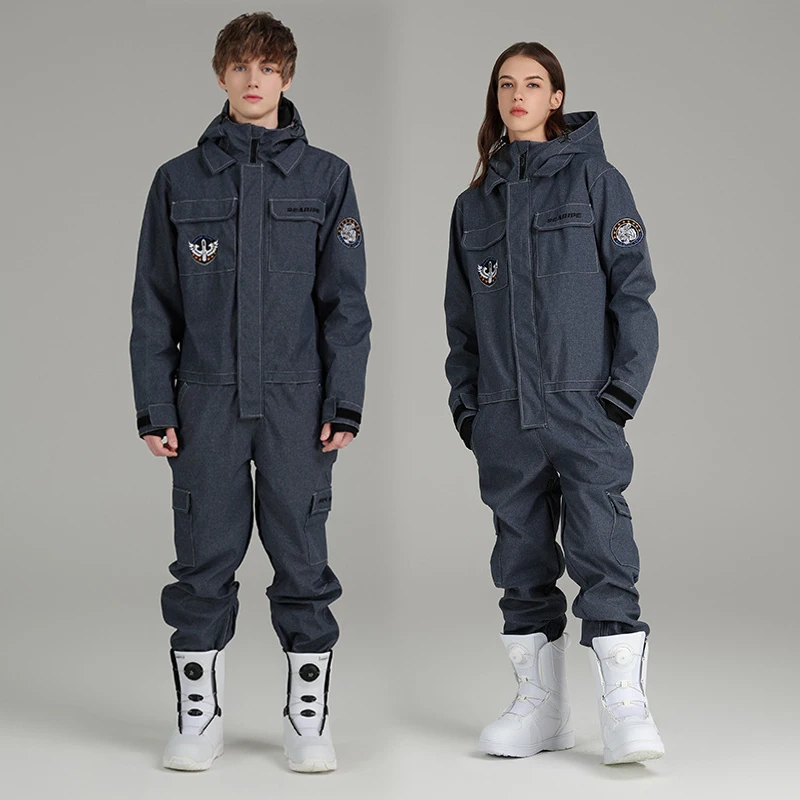 

Новый цельный лыжный костюм, куртка, комбинезон, ветрозащитный джинсовый женский и мужской уличный Водонепроницаемый Лыжный комплект для сноуборда, комбинезоны, зимняя одежда