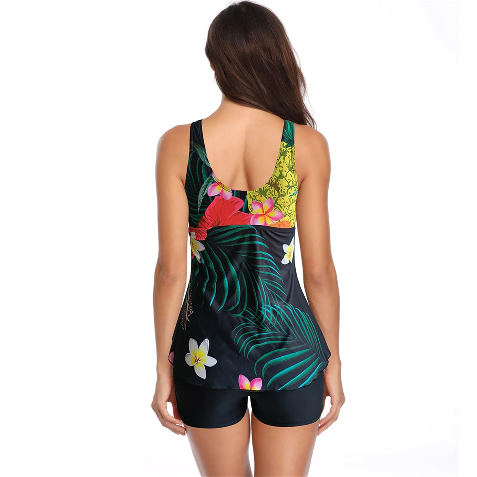 Женский комплект танкини больших размеров с винтажным принтом и ремешками на