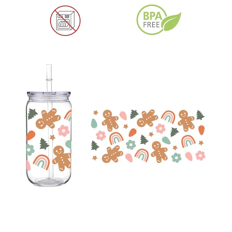 Рождественский 3D DIY Печатный ПЕТ Пластиковый соломенный стакан 16 унций