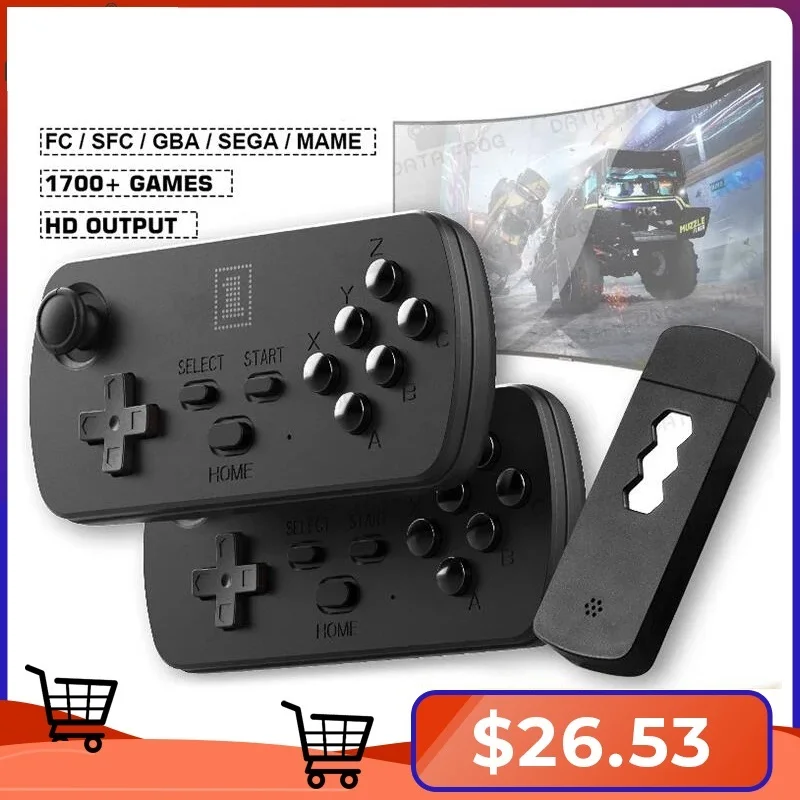 

Data Frog USB Wireless Handheld 4K HD Video Retro Game Console Build In 1700+ Games Dual Gamepad Support for SEGA/GBA/MAME