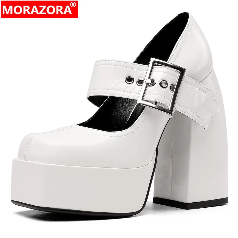 

Женские туфли-лодочки из натуральной кожи MORAZORA, бежевые туфли-лодочки из натуральной кожи на толстом высоком каблуке, на платформе, Размеры 35-43, лето