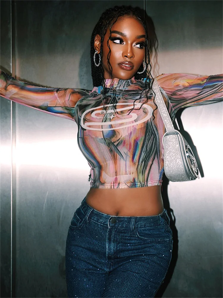 Simenual Harajuku модные укороченные топы с длинными рукавами и принтом горячие