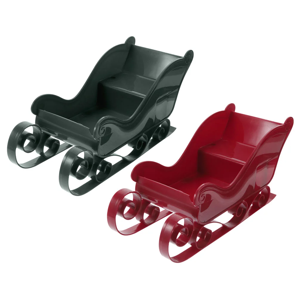 

2 Pcs The Gift Christmas Sleigh Mini Adornment Ornament Decor Xmas Decoration Desktop Miniature Pendant