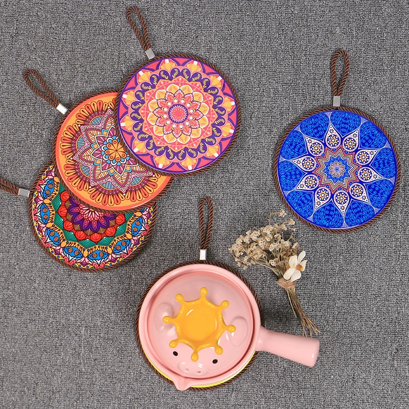 

New Cork Insulation Pad Home Kitchen Placemat with Sling Round Pot Pad Creative Coaster Boutique Fashion Placemats for Table