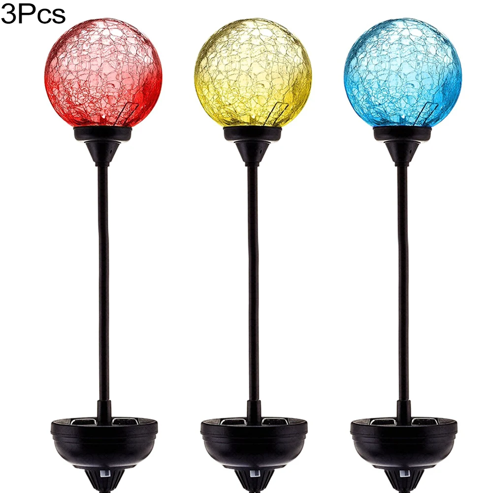 

3pcs Wireless Colour Changing Lawn Light Modern Courtyard Solar Powered UV Outdoor Garden Crackle Glass Ball