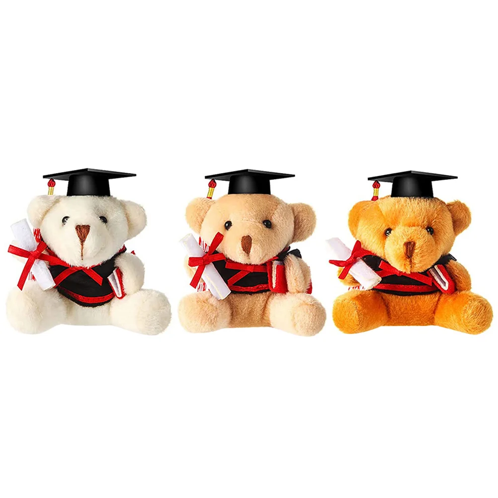 

3 Pcs Plushies Backpacks Graduation Bear Small Decor Key Chain Stuffed Pendants Keychains