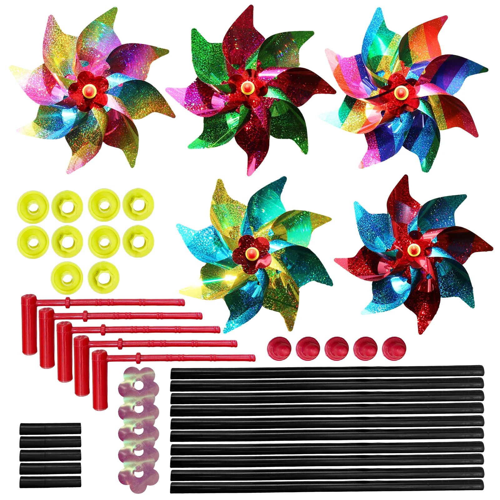 

5pcs Rotator Gift Colorful Pinwheel Garden Windmill Party Wind Spinner Reflective Bird Repellent Easy Install DIY Farms Plastic