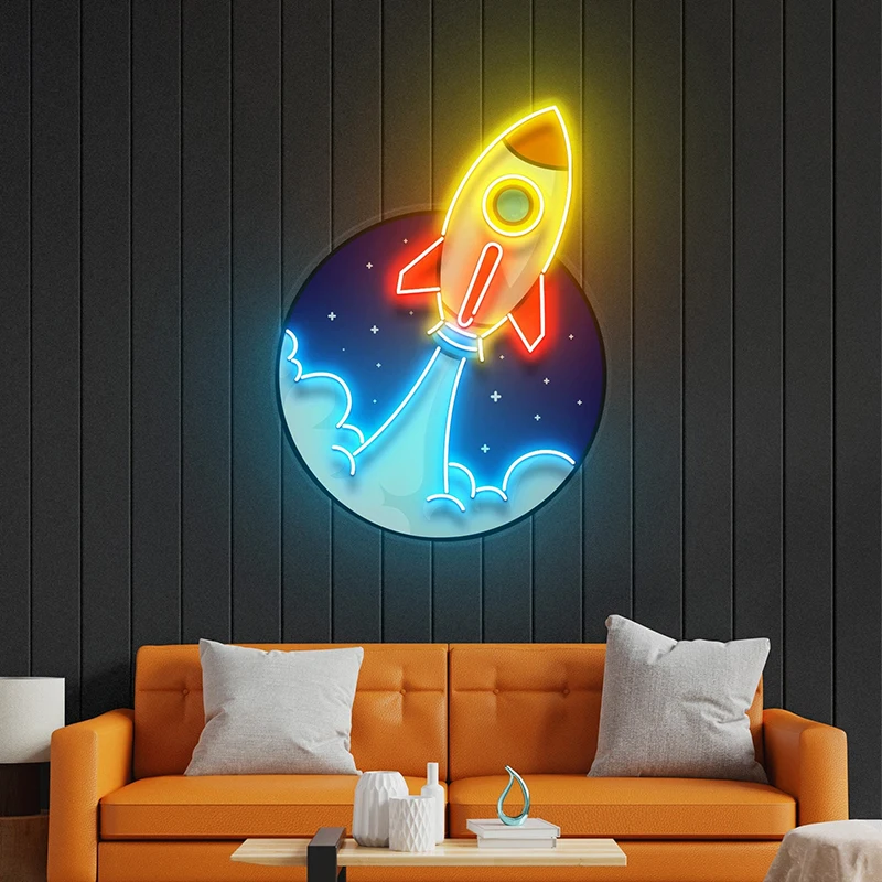 

Neon Sign Custom Rocket Neon Bedroom Living Room Home Wall Decoration Lights UV Printing Led Light Signs Personalized Gifts