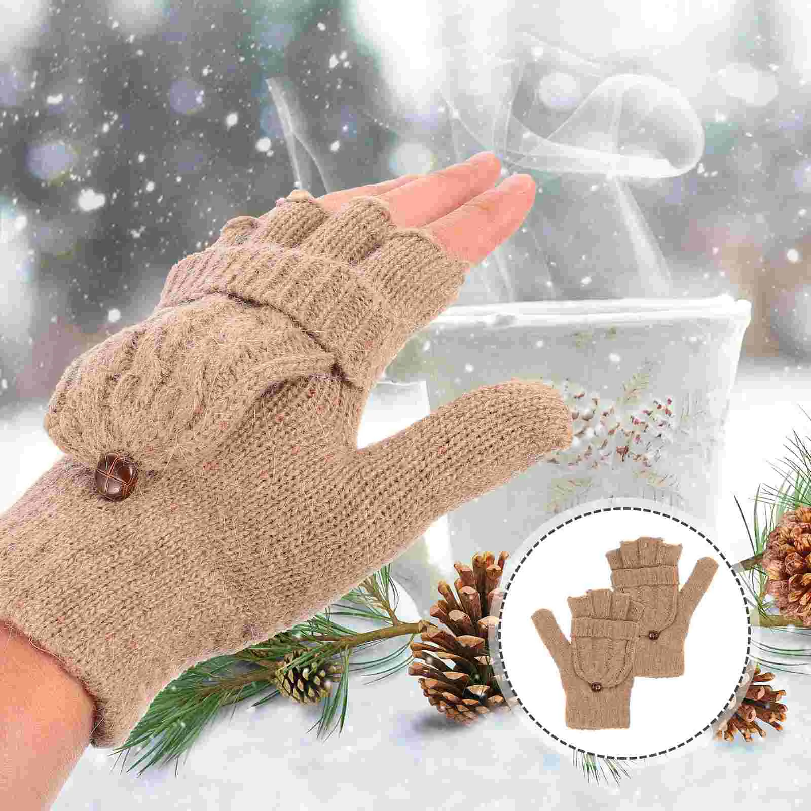 

Brown Knitted Winter Warm Convertible Winter Warm Convertible Warm Thermal Fingerless for Hiking Driving