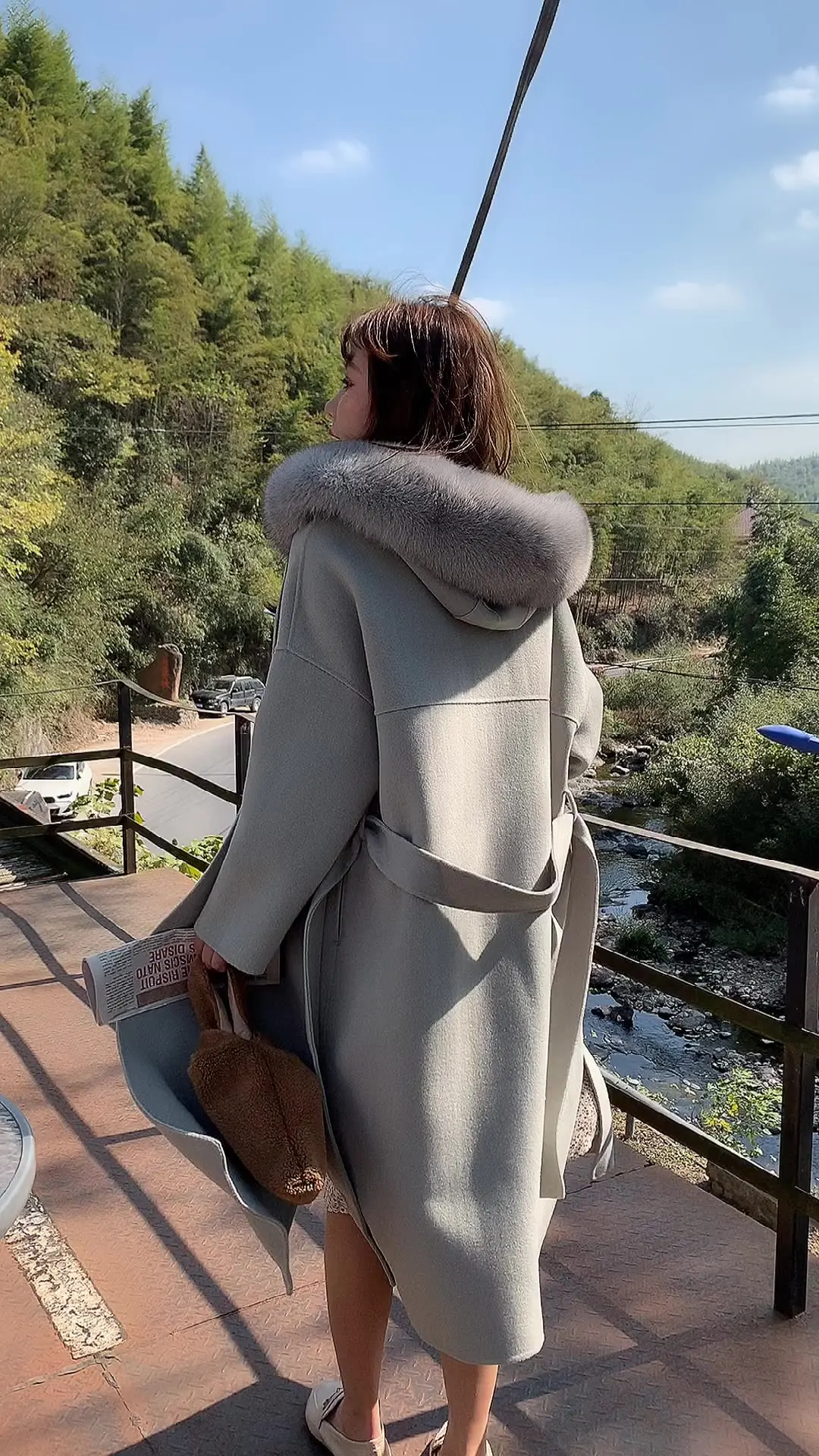 Winter Jacket For Women Real Fur Coat Fashion Luxury Cashmere Wool Blends Natural Fox Fur Trim Hood Outerwear Streetwear Belt