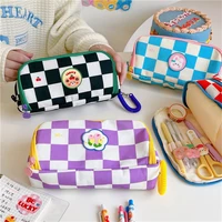 portable cartoon bear pencil case with pen insert cute pencil bag school student pen bag canvas girl gifts stationery storage