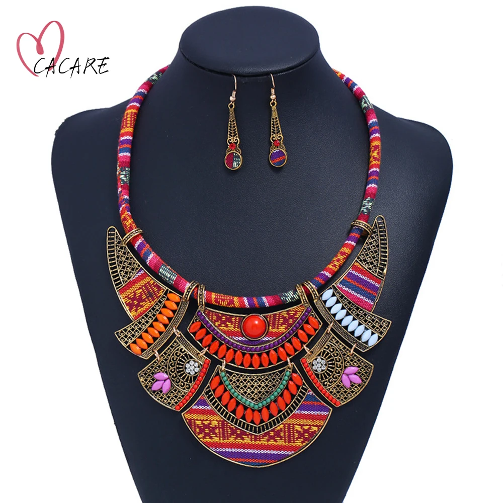

CACARE Ethnic African Indian Jewelry Set for Women Vintage Fashion Necklace Earrings Set Nigerian Jewelry F1117