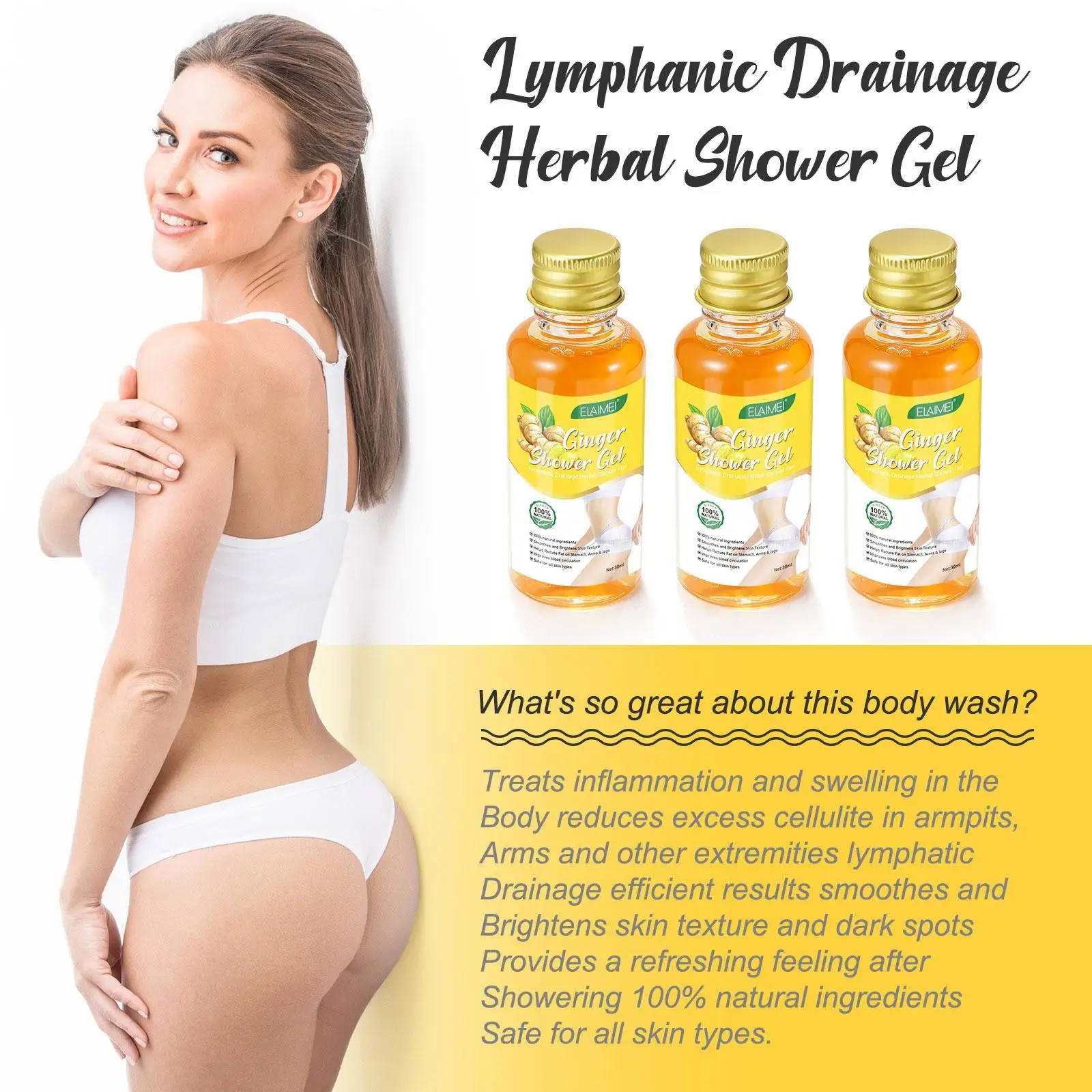 

3pcs Natural Ginger Herbal Shower Gel Slimming Losing Weight Lymphatic Drainage Removal Fat Sculpting Shower Gel for Beauty