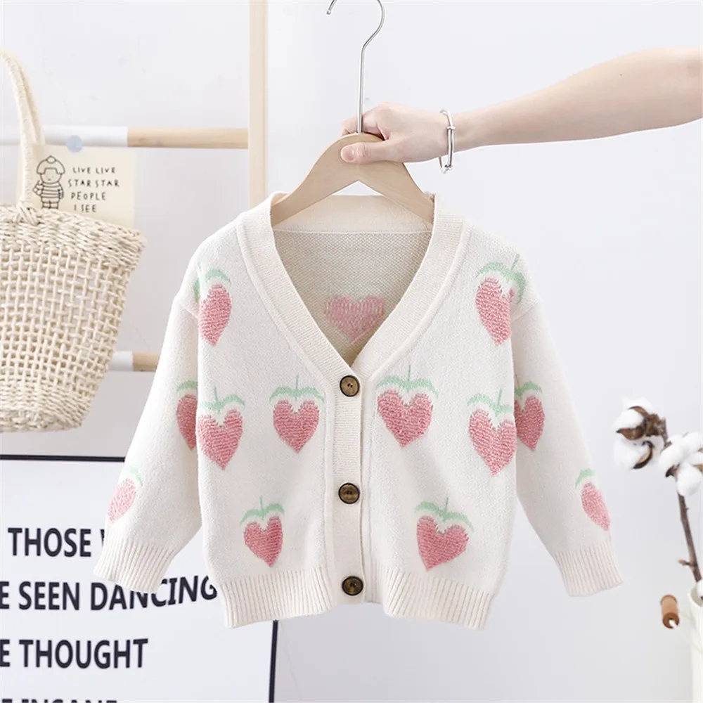 Детский трикотажный кардиган с длинным рукавом принтом сердечек |