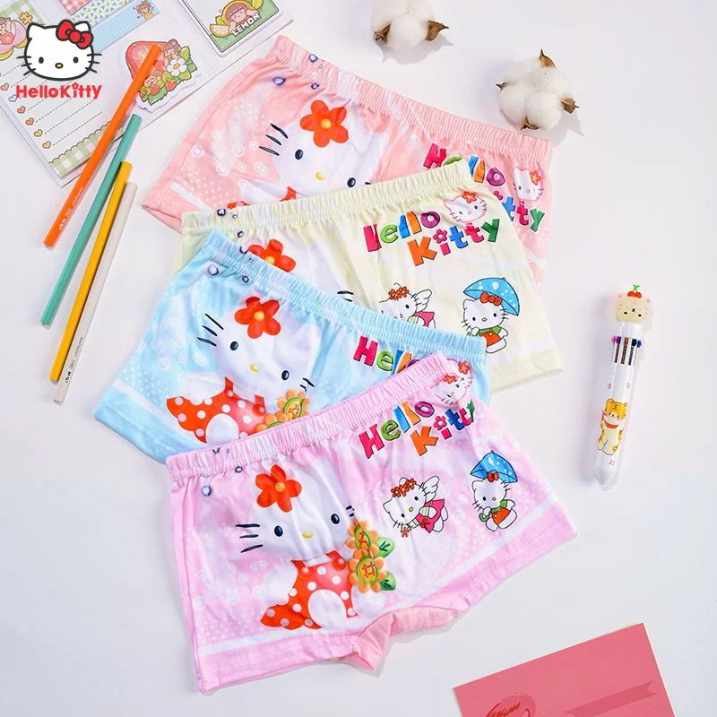 

4Pcs Sanrio Anime Hello Kitty Children's Underwear Cartoon Anime Summer Baby Girl Boxer Briefs Comfortable Ice Silk Cute Panties