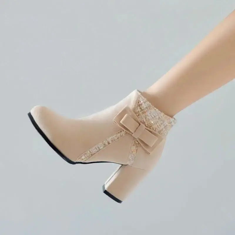 

2022 High Quality Spring Autumn Chelsea Fashion Sexy Thick Bottom Heeled Women's Boots Flock Nightclubs Motocycle Boot St-A01