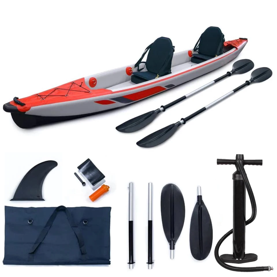 

Stock Inflatable Kayak 2 Person Factory Custom Fishing Canoe Drop Stitch Rowing Boats With Detachable Fin