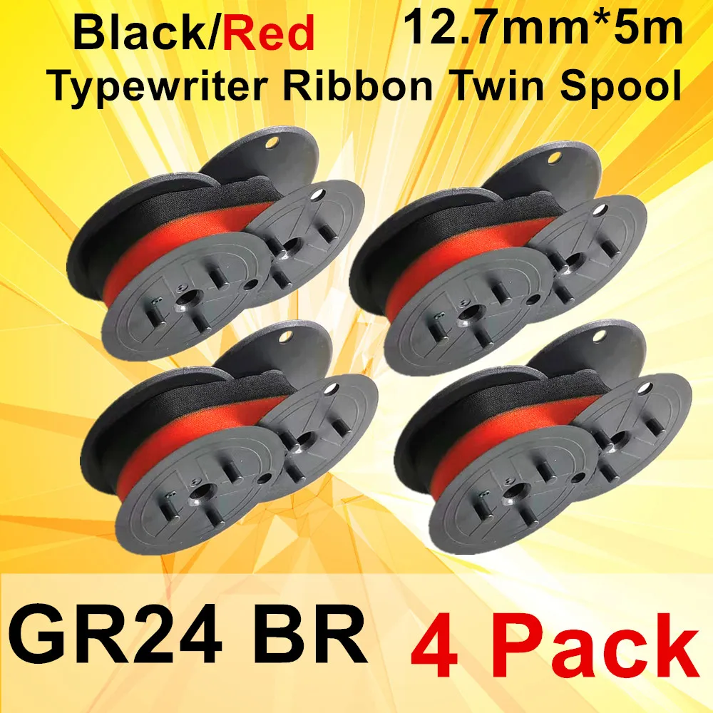 1~4PK GR24 Nylon Label Ribbon Typewriter Ribbon Twin Spool GR24BR,RB-02-A Red and Black for CASIO DR120TM DR120RC 12.7mm