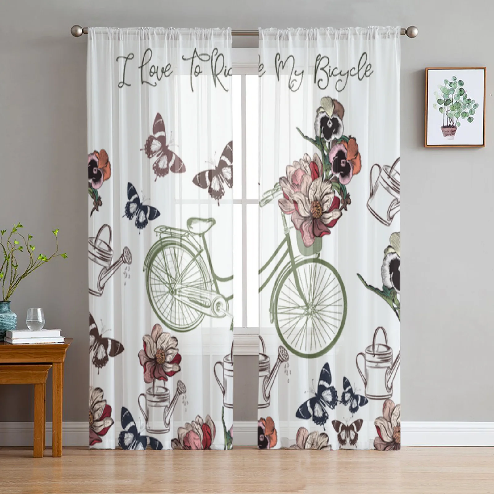 

Велосипедные и цветы, тюлевые прозрачные оконные шторы для гостиной, спальни, современные Фотошторы, тканевые занавески
