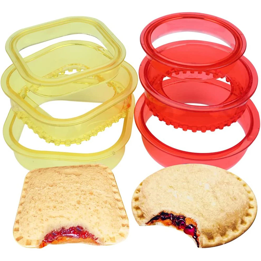 

2Set Sandwich Cutter Sealer and Decruster Food Grade Square Round Shape Bread Cookie Maker Lunchbox Bento Box for Boys and Girls