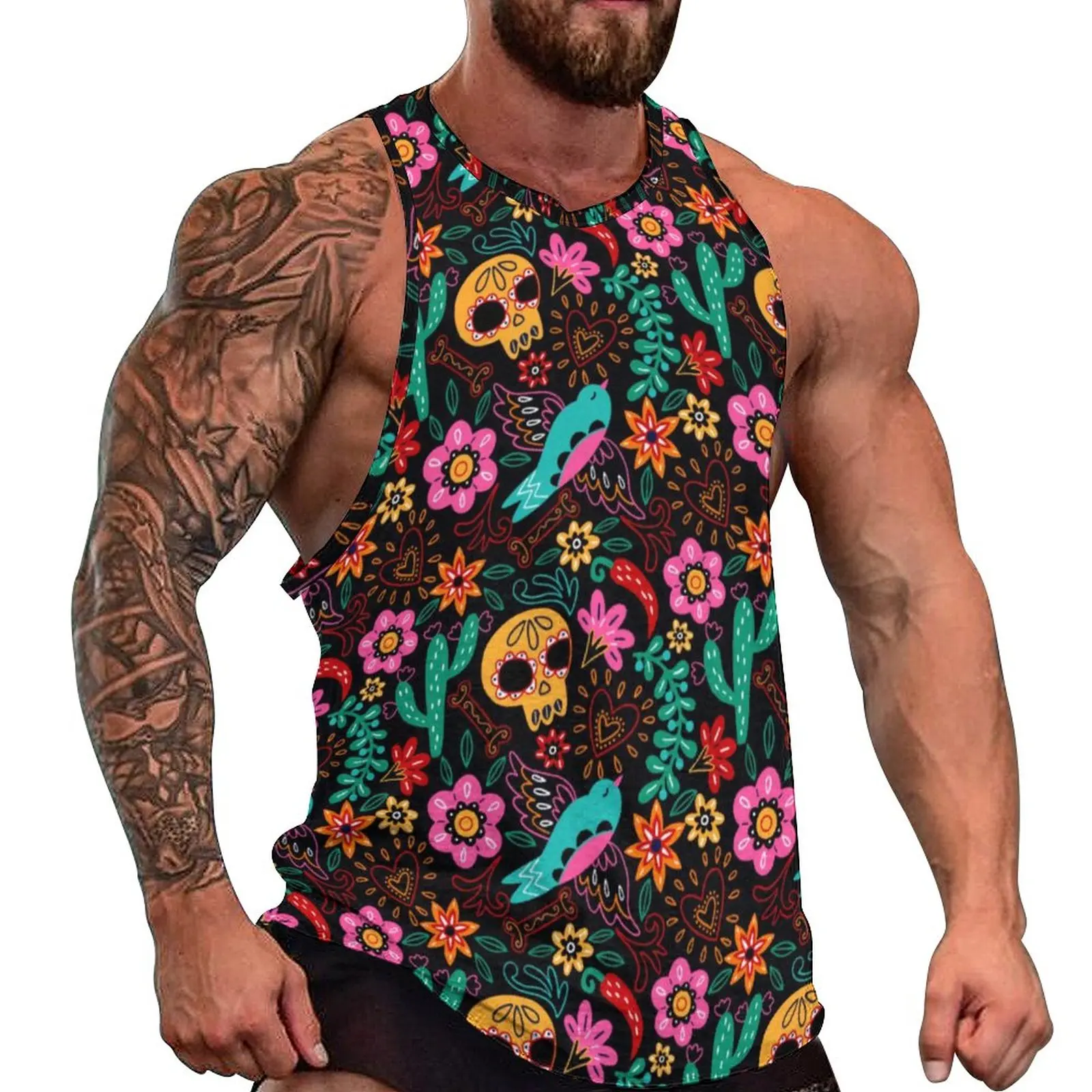 

Sugar Skull Tank Top Halloween Skeleton Muscle Tops Daily Gym Man's Design Sleeveless Shirts Plus Size 4XL 5XL