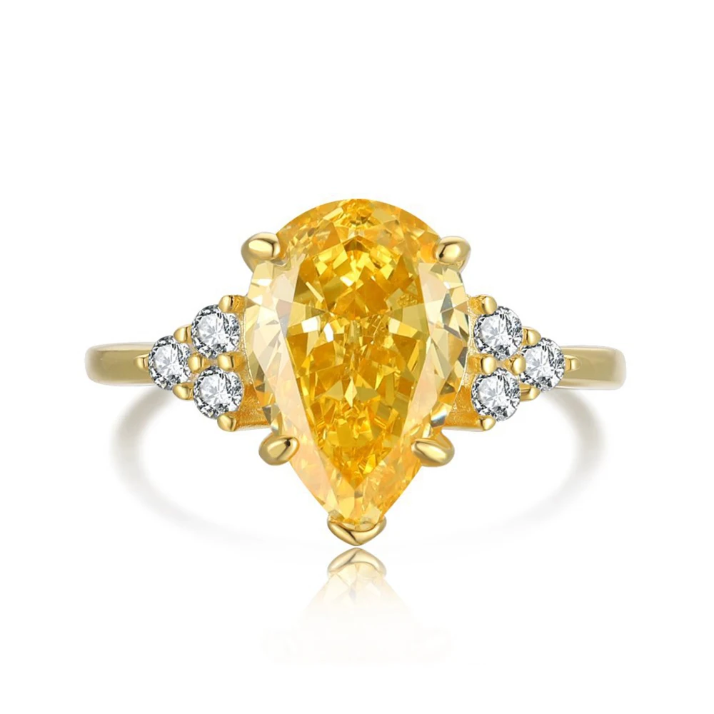 

WPB S925 Серебряные кольца женские кольца с желтыми бриллиантами в форме капли воды женское кольцо 8*10 мм Яркий Циркон Роскошные ювелирные изде...