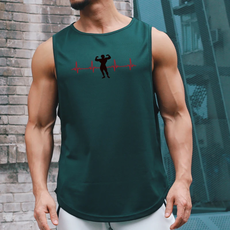

Summer New youth Bodybuilding vests Men’s Printed O-neck Quick Dry Breathable Workout Sleeveless t-Shirt