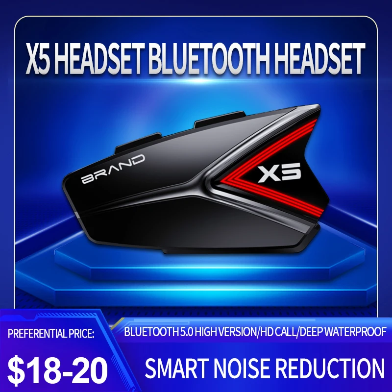 

X5 Bluetooth 5,0 гарнитура для мотоциклетного шлема IP65 водонепроницаемые беспроводные наушники с поддержкой громкой связи и музыки
