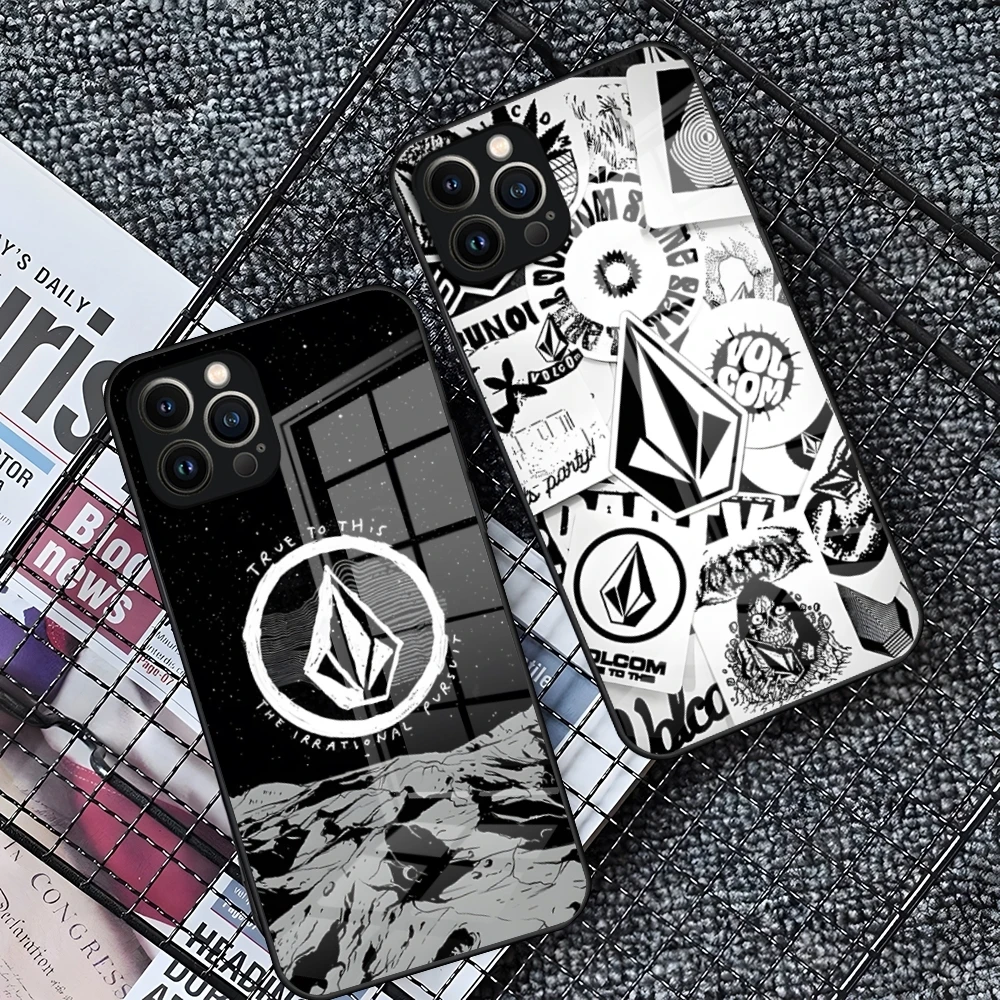 V-Volcom Logo Phone Case For IPhone 16 15 14 Pro 11 13 12 Mini XS XR Max 6 8 7 Plus SE Glass Luxury Design Cove