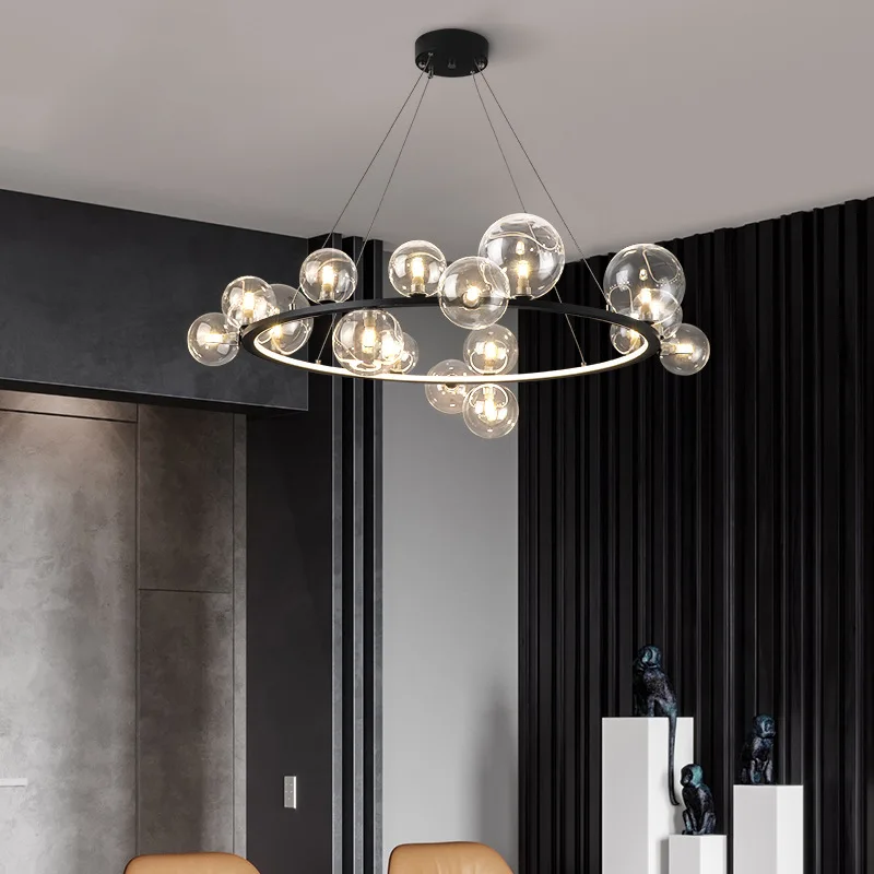 

Modern Clear Glass Bubble G9 LED Chandelier Hall Parlor Restaurant Bedroom Hanglamp Cord Adjustable Loft Deco Lighting Fixtures