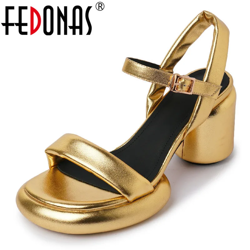 

FEDONAS Fashion Elegant Women Sandals Summer Pumps Genuine Leather Thick High Heeled Platforms Wedding Prom Party Shoes Woman