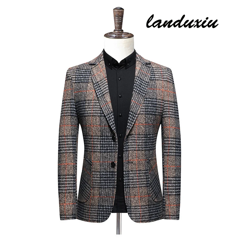 Landuxiu 2022 Winter New High End Business British Style Slim Fit Thick Blazers / Men's Fashion High Quality Suit Jacket Coat