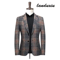 landuxiu 2022 winter new high end business british style slim fit thick blazers mens fashion high quality suit jacket coat