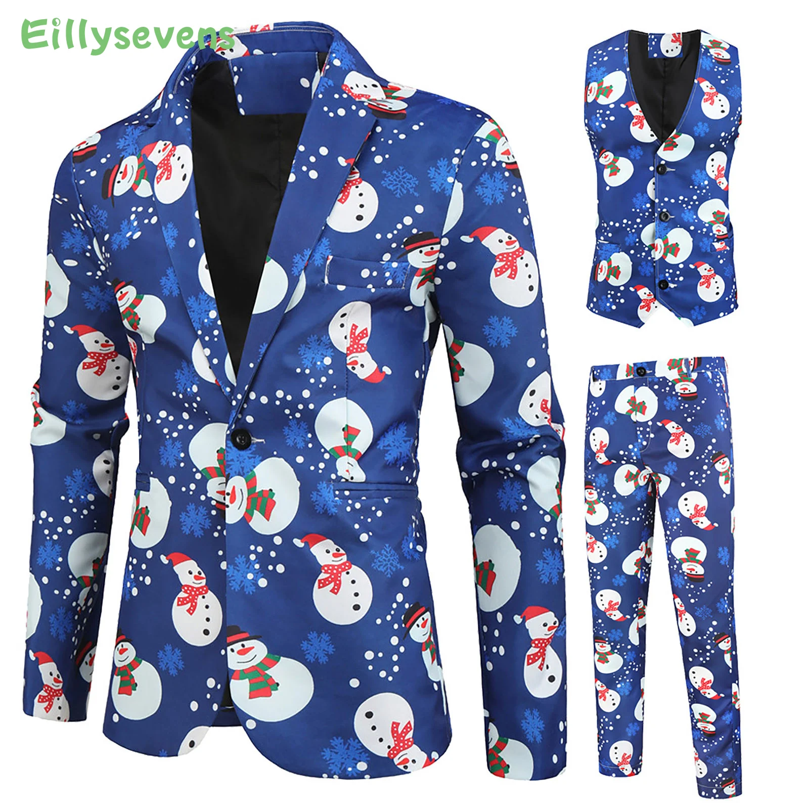 

1 Set Popular Men Suit printed Color Comfy Temperament Pure Color Buttons Cuff Blazer Vest Pants