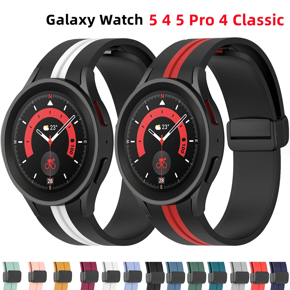 

Strap for Samsung Galaxy Watch 5 4 44mm 40mm 5 Pro 45mm Silicone Wristband Magnetic Closure for Galaxy Watch 4 Classic 42mm 46mm