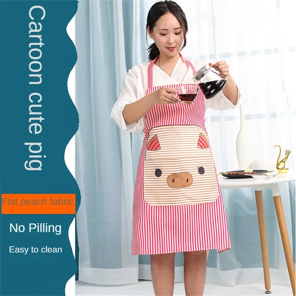 

Cute Oil Proof Hand-wiping Apron Home Cleaning Korean Fashion Cartoon Piggy Apron Household Womens Apron Adult Sleeveless Apron