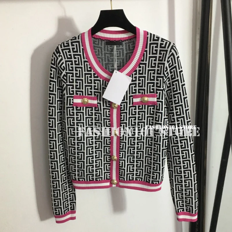 

Женский жаккардовый кардиган с принтом «лабиринт» и длинными рукавами