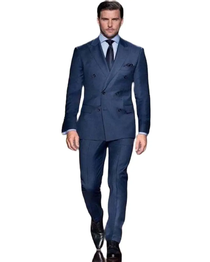 

Мужские костюмы из 2 предметов, синяя куртка и брюки с пиковым отворотом, деловые и повседневные высококачественные мужские костюмы, свадебные смокинги (пиджак + брюки) на заказ