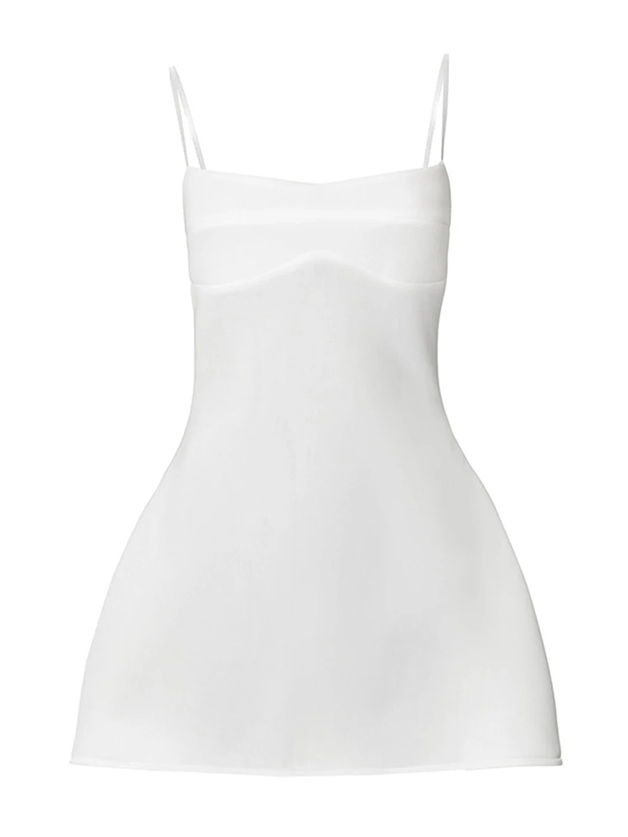 Женское мини-платье Rteyno на бретелях-спагетти Белое Облегающее короткое