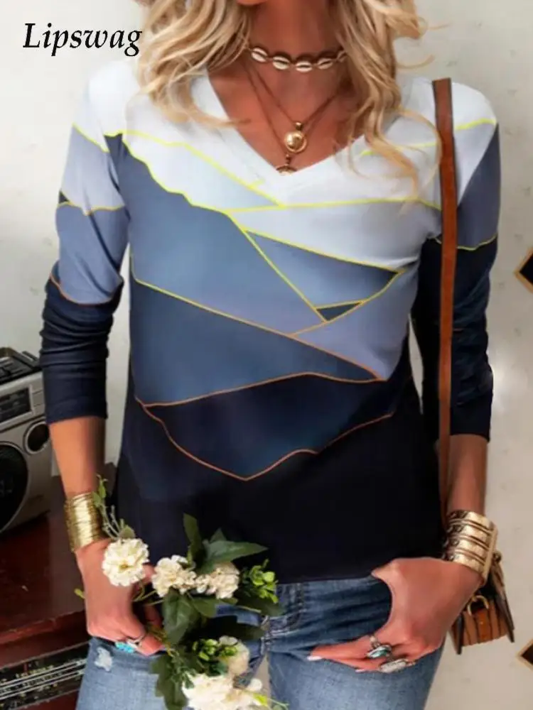 

Элегантный женский пуловер с V-образным вырезом, топы, весна-осень 2022, Повседневная рубашка с длинным рукавом, блузки для женщин в винтажном ...