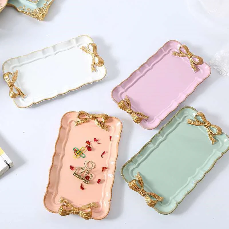 

Nordic Bow Tray Cosmetic Fruit Dessert Sundries Storage Plate Cake Snack Tray Home Decorative Dish
