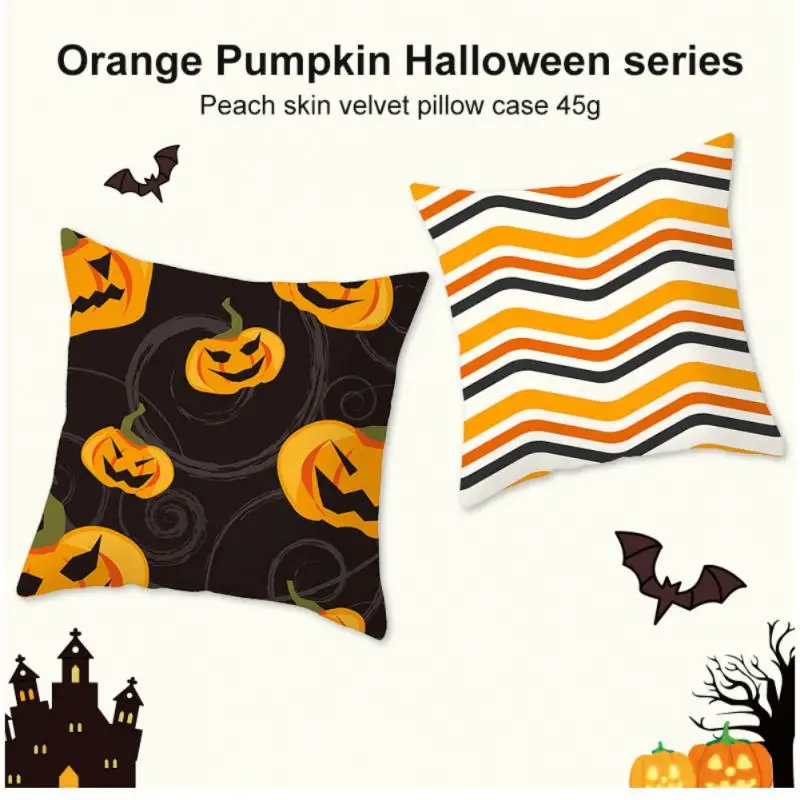 

Halloween Theme Pillowcase Pumpkin Peach Skin Print Home Pillow Cushion Cover Halloween Party Living Room Bedroom Supplies 45*45