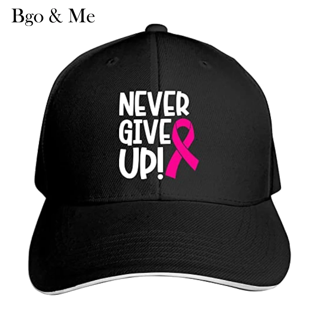 

Breast Cancer Hat Pink Ribbon Logo Never Give Up Awareness Baseball Cap