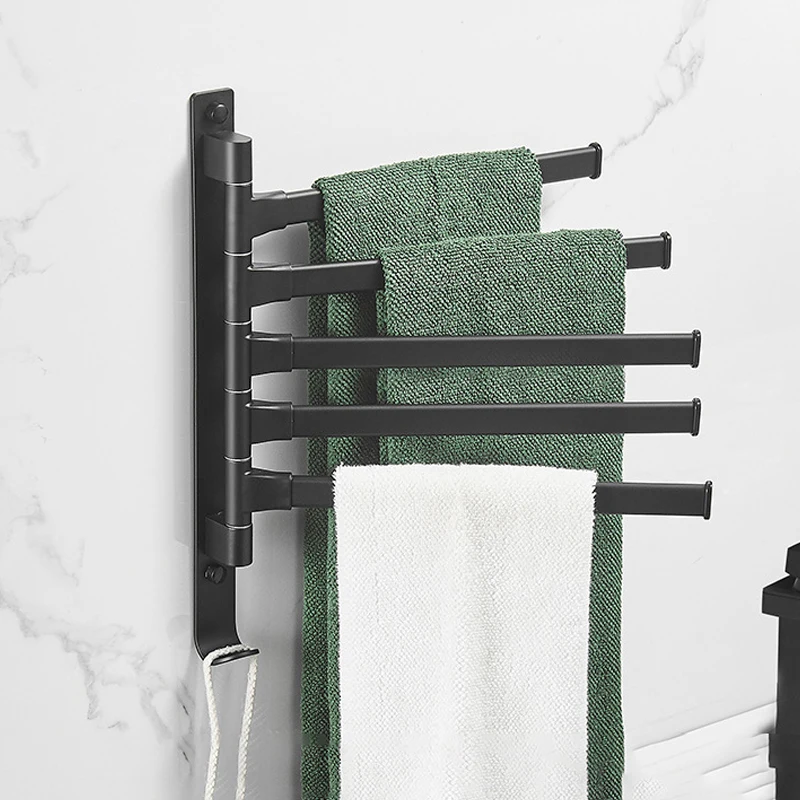 

Черная вешалка для полотенец, вращающаяся алюминиевая подвеска на 5 стержней, для кухни и ванной комнаты, настенный держатель для полотенец