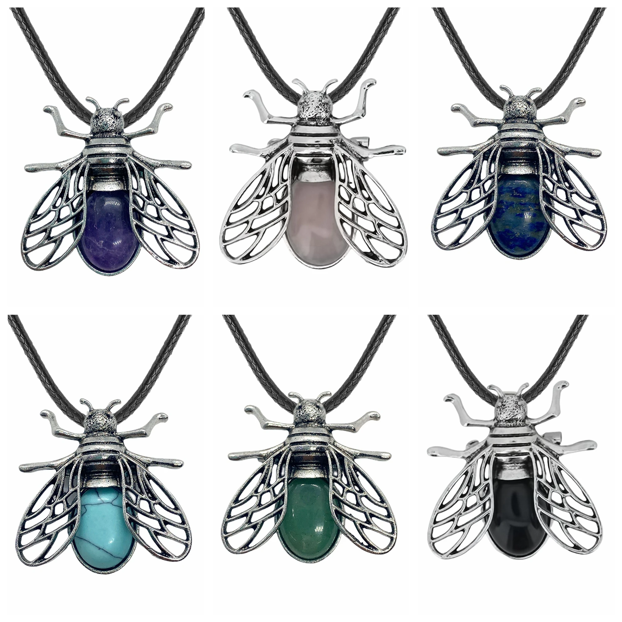 

Housefly Necklace for Women Girls Bohemian Vintage Healing Chakra Animal Choker Gemstone Pendant Jewelry