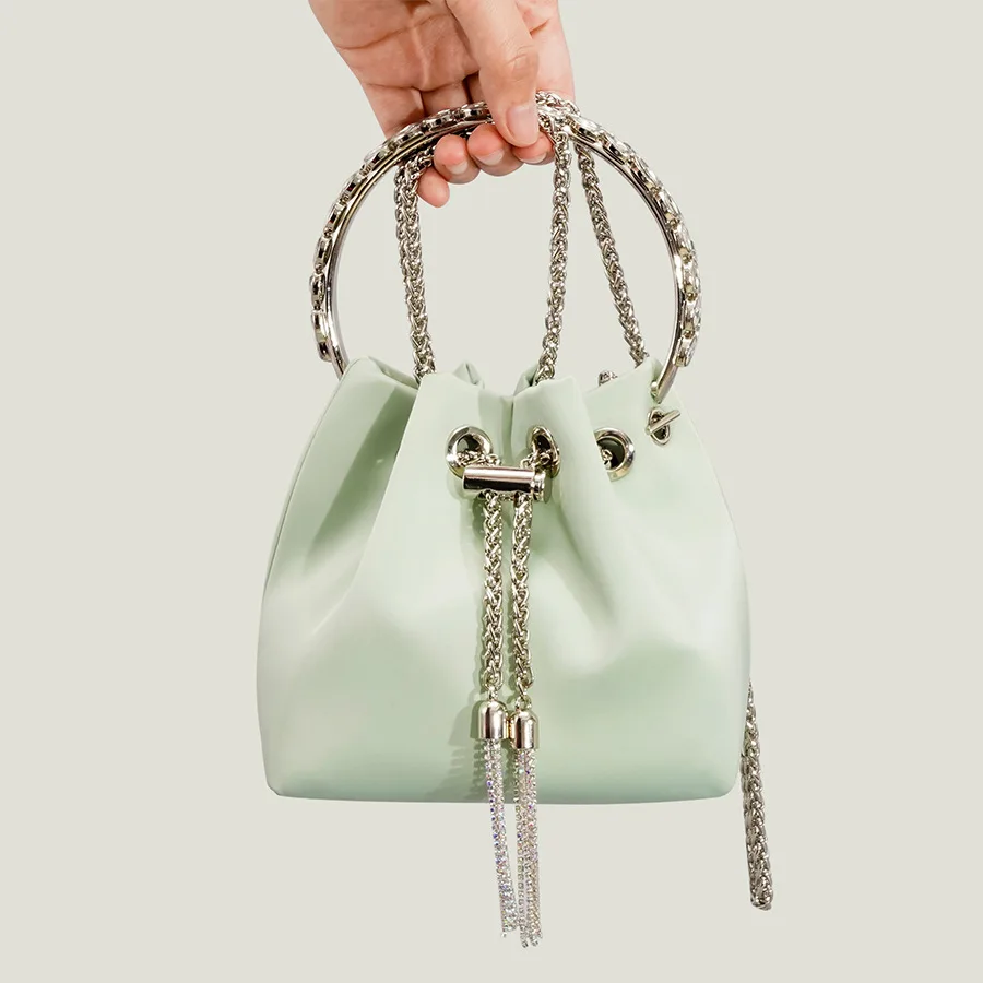 

DICHOS luxurious hand bags bling rhinestones drawstring metal chain shoulder bags for ladies female high quality girls bag