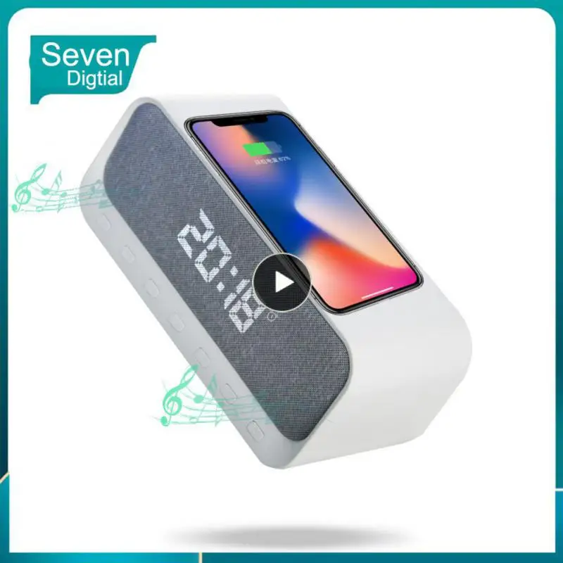 

9d Surround Alarm Clock Digital Fm Radio Wireless Charger Function Thermometer Stereo Subwoofer For Bedroom Compatible Radio W28